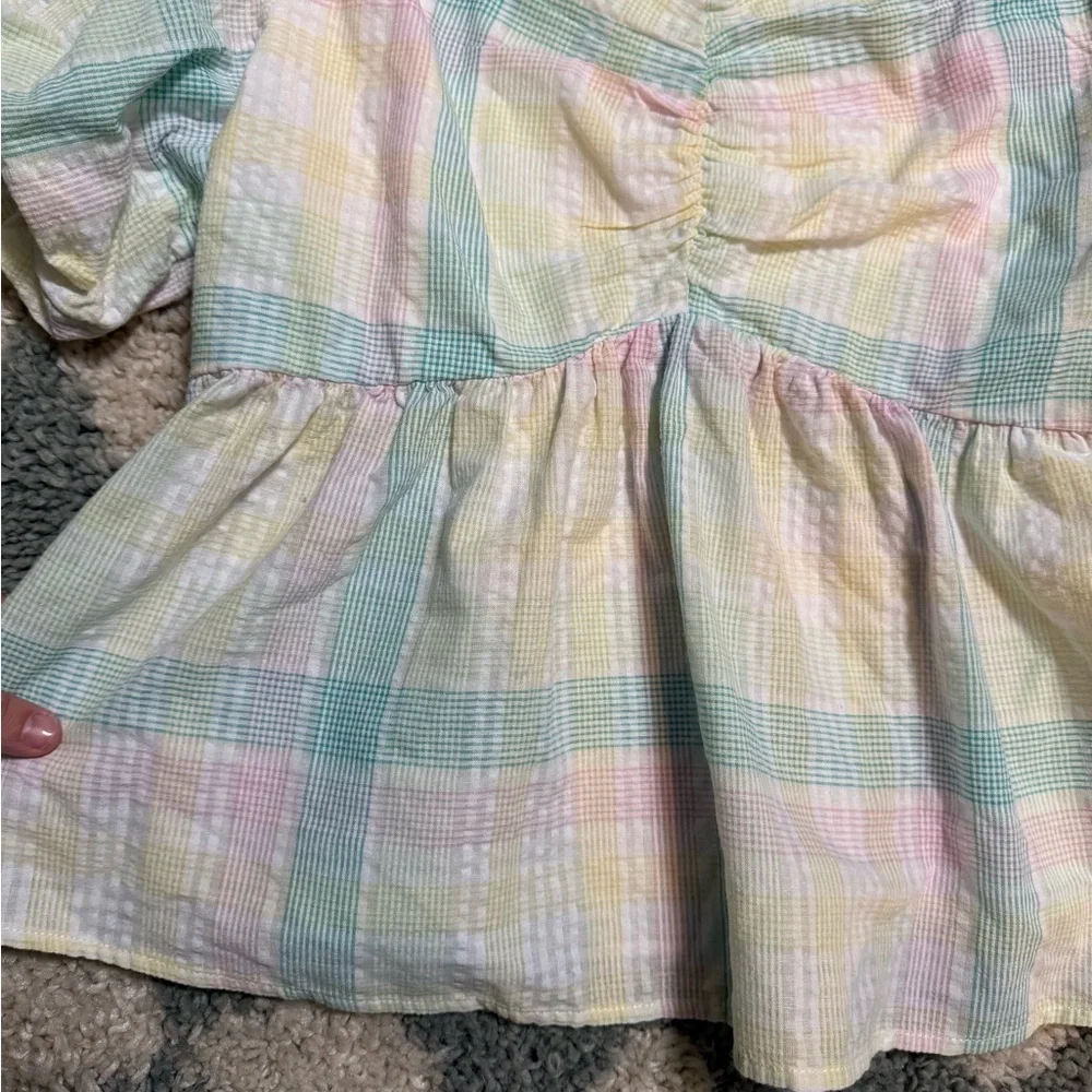 OLD NAVY NWT New With Tags Puff Sleeve Smocked Seersucker Babydoll Swing Blouse